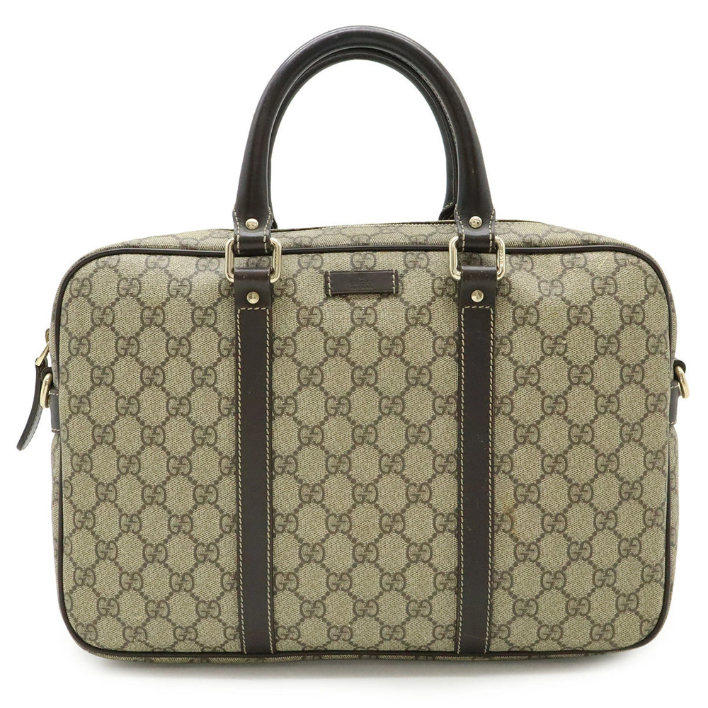 Gucci GG Supreme Business Bag Briefcase Leather Beige Cream Dark Brown